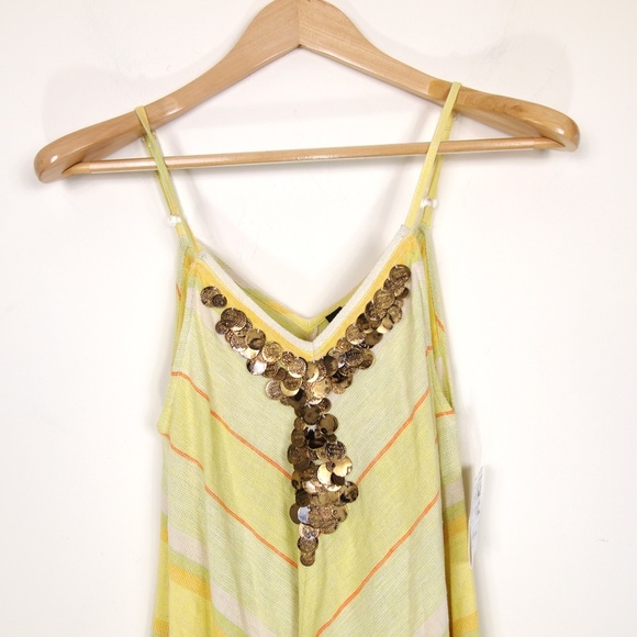 Ban Jara Yellow Striped Linen blend Coin Dress - Picture 2 of 4